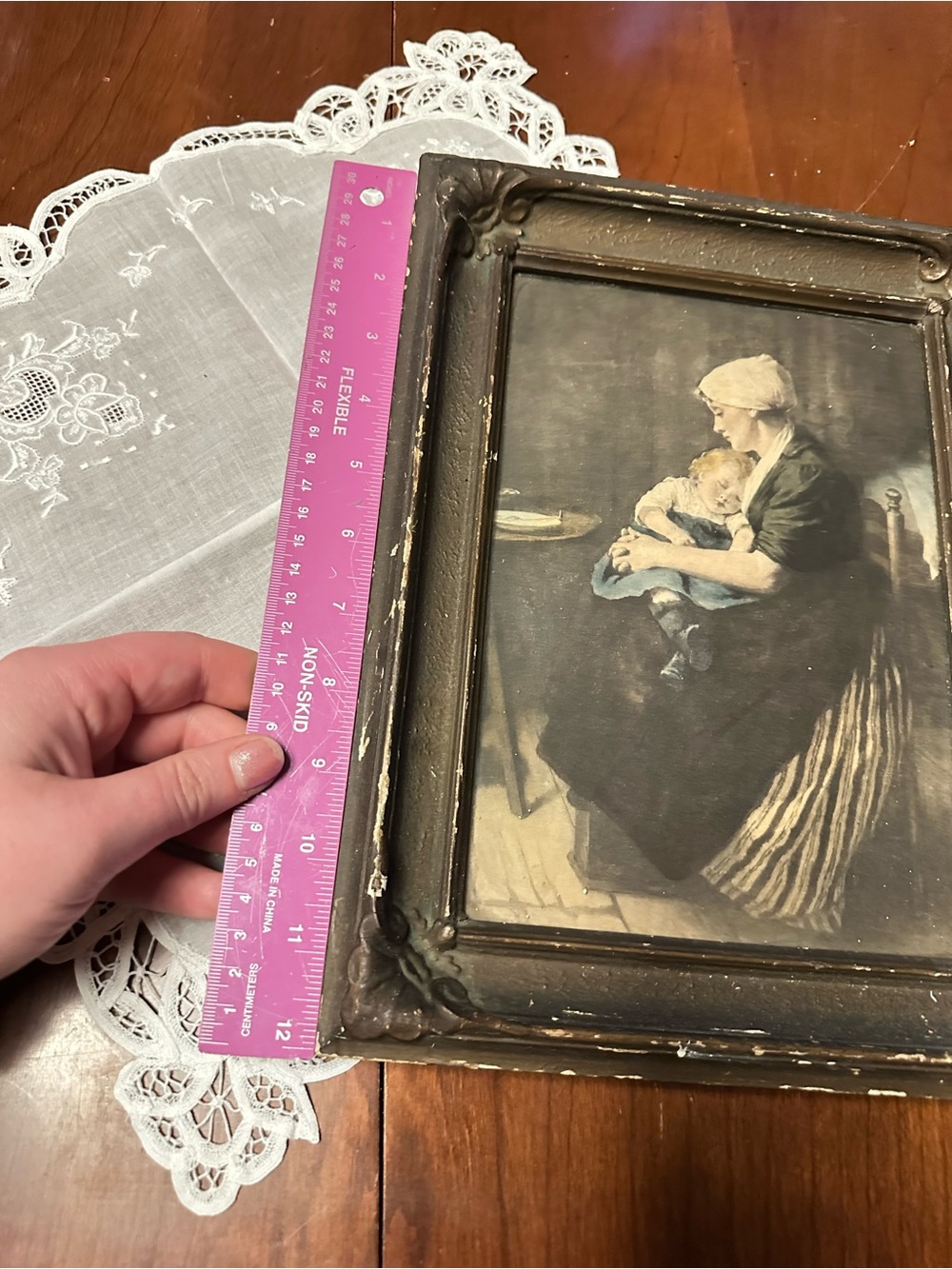 Antique Lulled to Sleep Artz Print Ornate Gesso Frame Victorian - Picture 6 of 9
